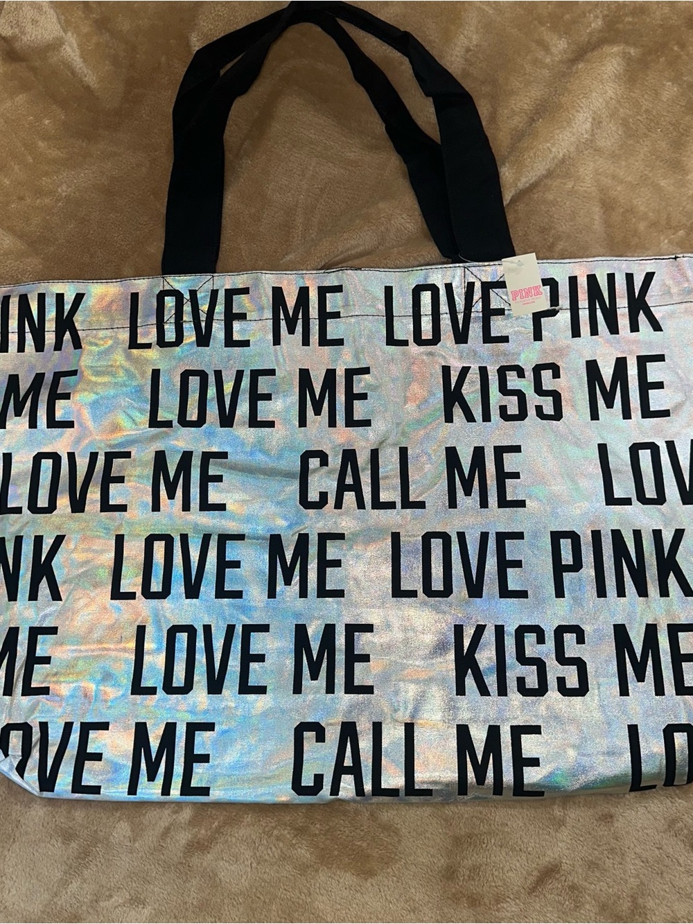NWT PINK Victoria's Secret Iridescent Holographic 'Love Me' Tote